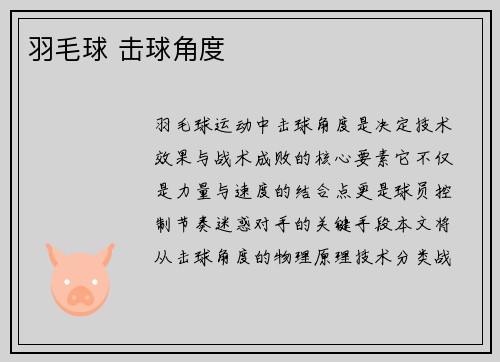 羽毛球 击球角度