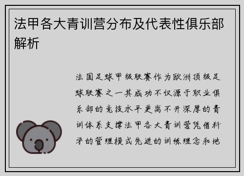 法甲各大青训营分布及代表性俱乐部解析
