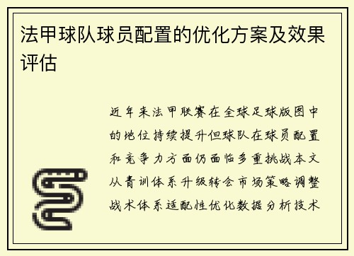 法甲球队球员配置的优化方案及效果评估